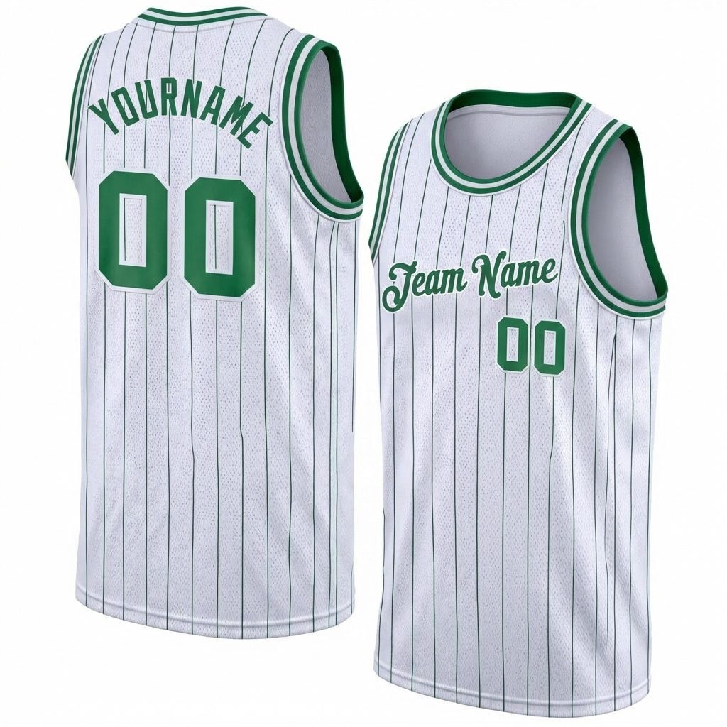 Custom White & Green Pinstripes Basketball City Edition Jersey