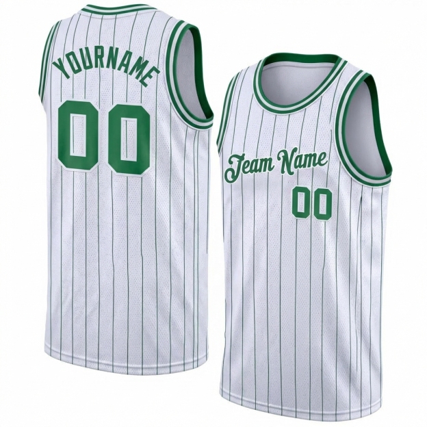 Custom White & Green Pinstripes Basketball City Edition Jersey