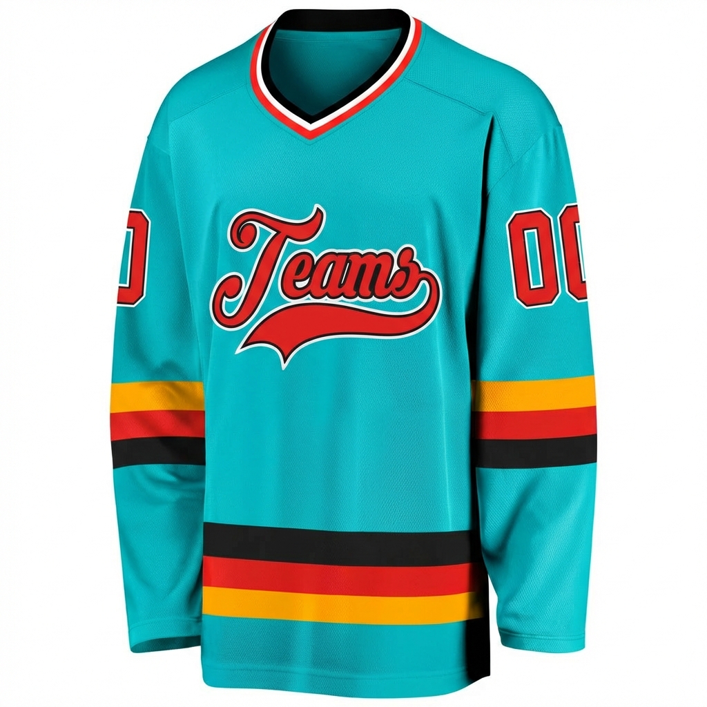 Custom Aqua & Red/Black-White Hockey Jersey