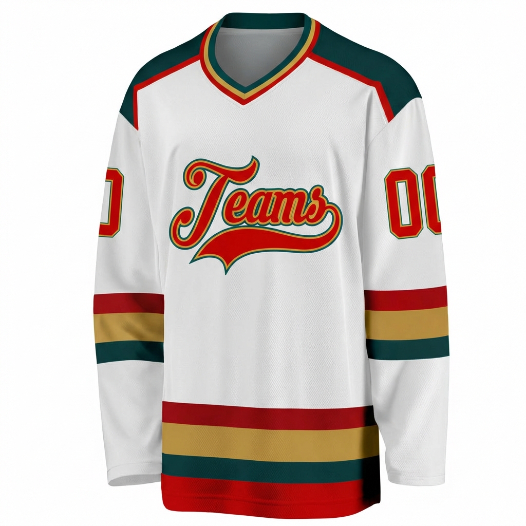 Custom White & Red/Gold Hockey Jersey
