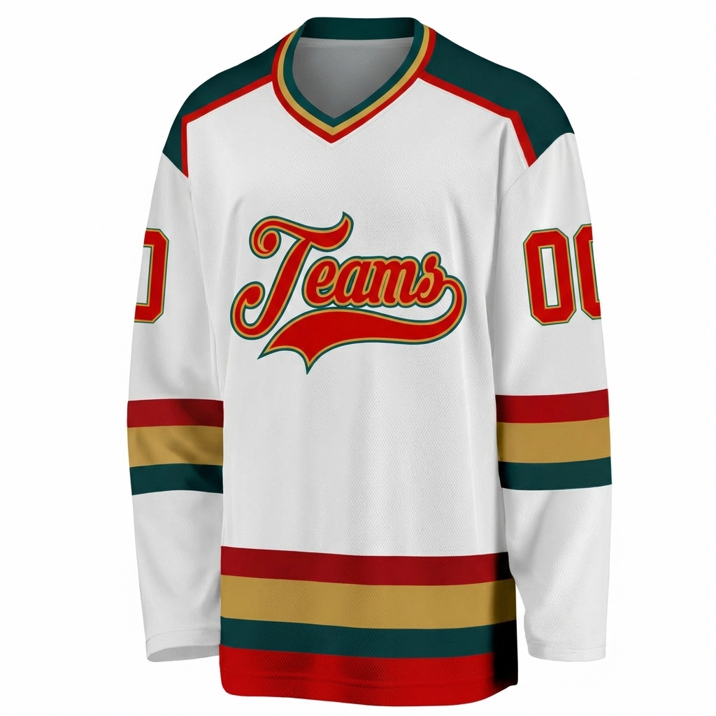Custom White & Red/Gold Hockey Jersey