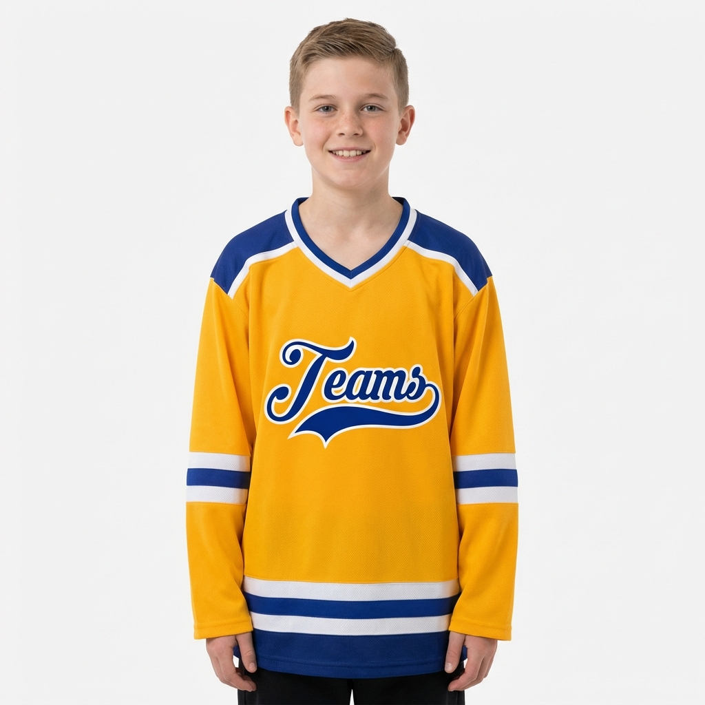 Custom Yellow & Royal/White Hockey Jersey