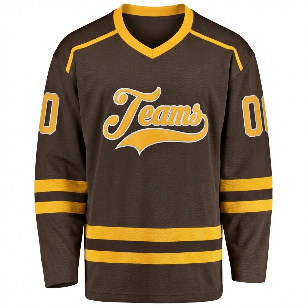 Custom Brown & Yellow/Grey Hockey Jersey