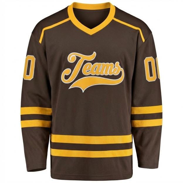 Custom Brown & Yellow/Grey Hockey Jersey