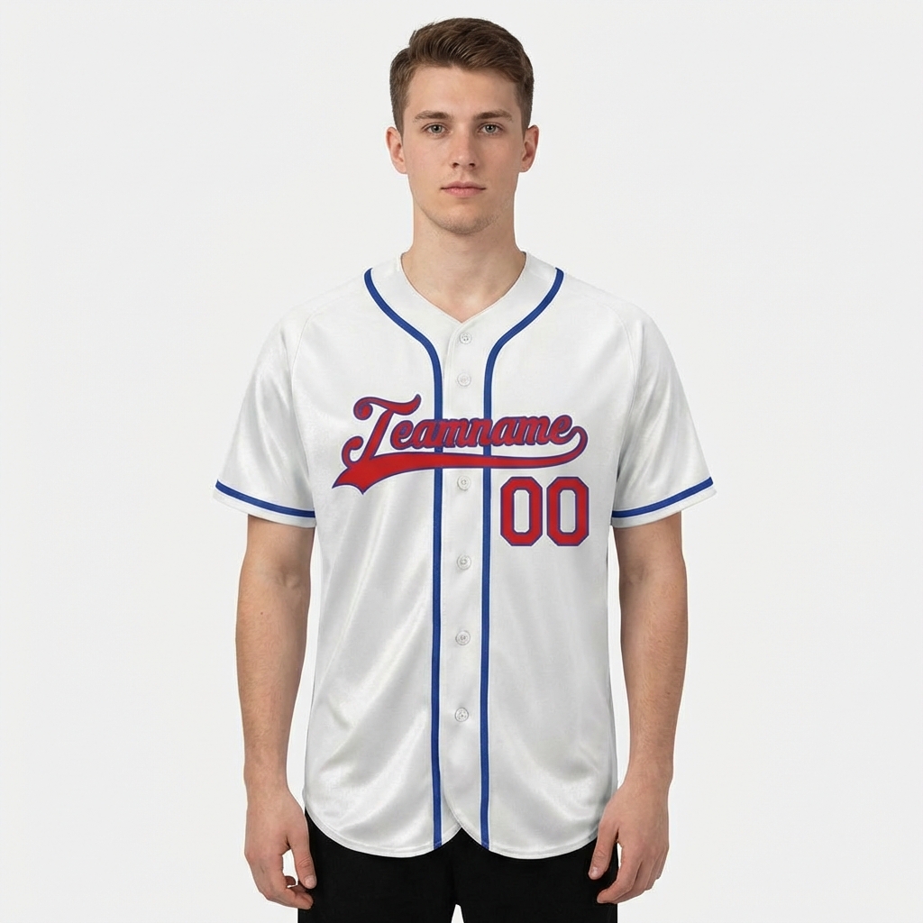 Custom White & Red/Blue Baseball Jersey