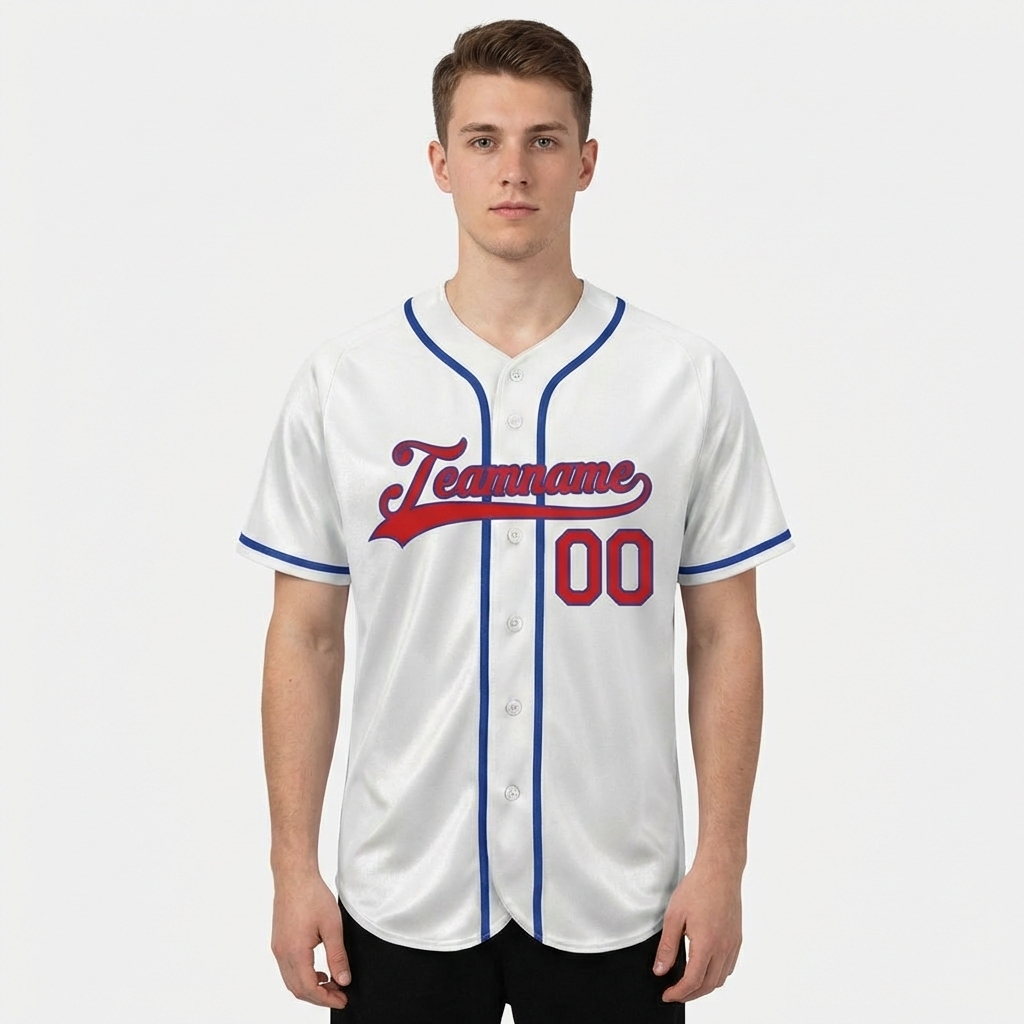 Custom White & Red/Blue Baseball Jersey