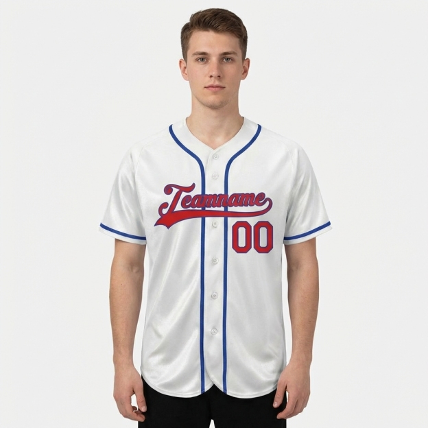 Custom White & Red/Blue Baseball Jersey