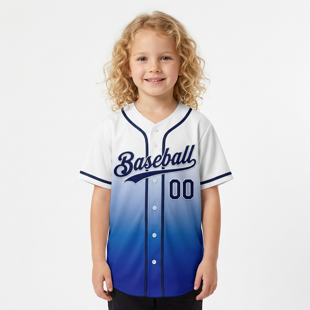 Custom White & Navy/Blue Gradient Baseball Jersey