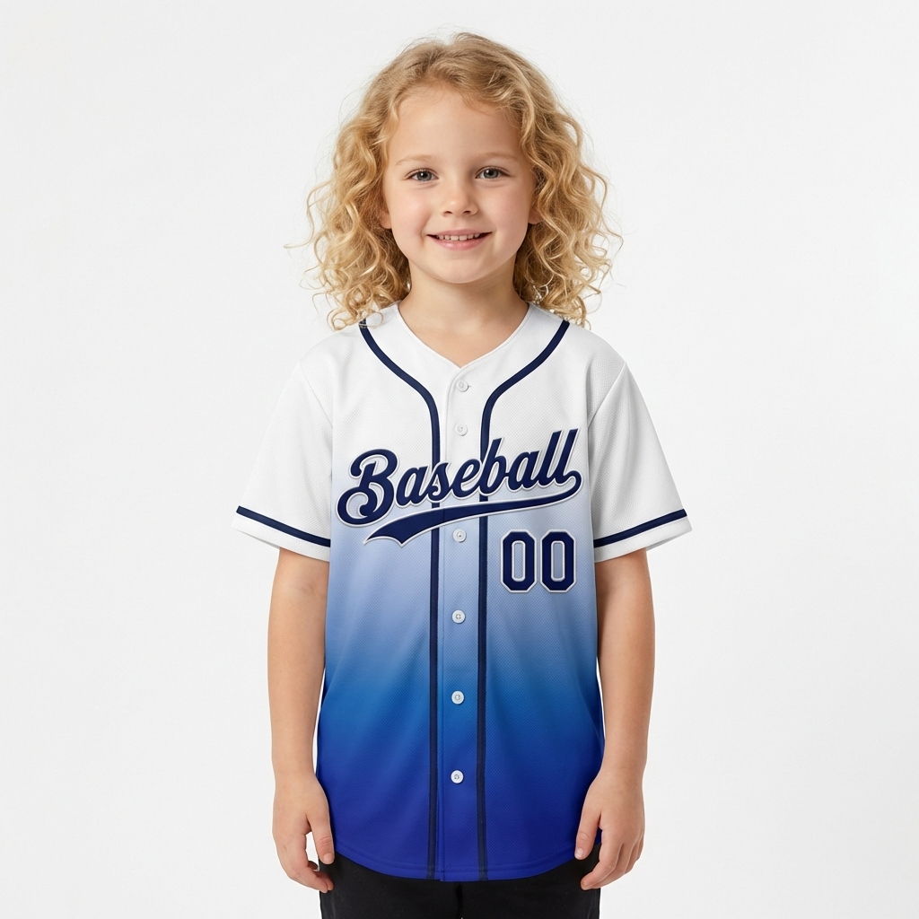 Custom White & Navy/Blue Gradient Baseball Jersey