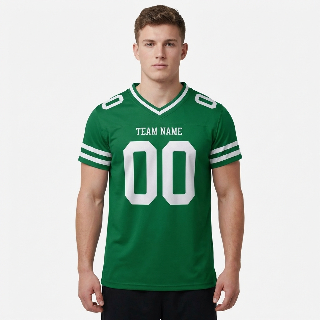 Custom Kelly Green & White Two Stripes Sleeves Football Jersey