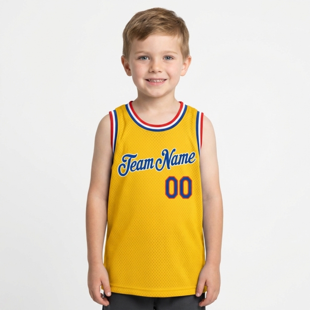 Custom Yellow & Royal/Red Basketball City Edition Jersey