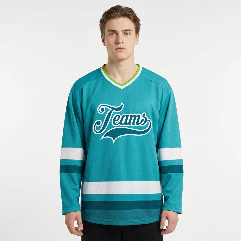 Custom Aqua & Teal/White Hockey Jersey