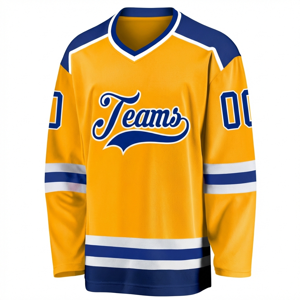 Custom Yellow & Royal/White Hockey Jersey