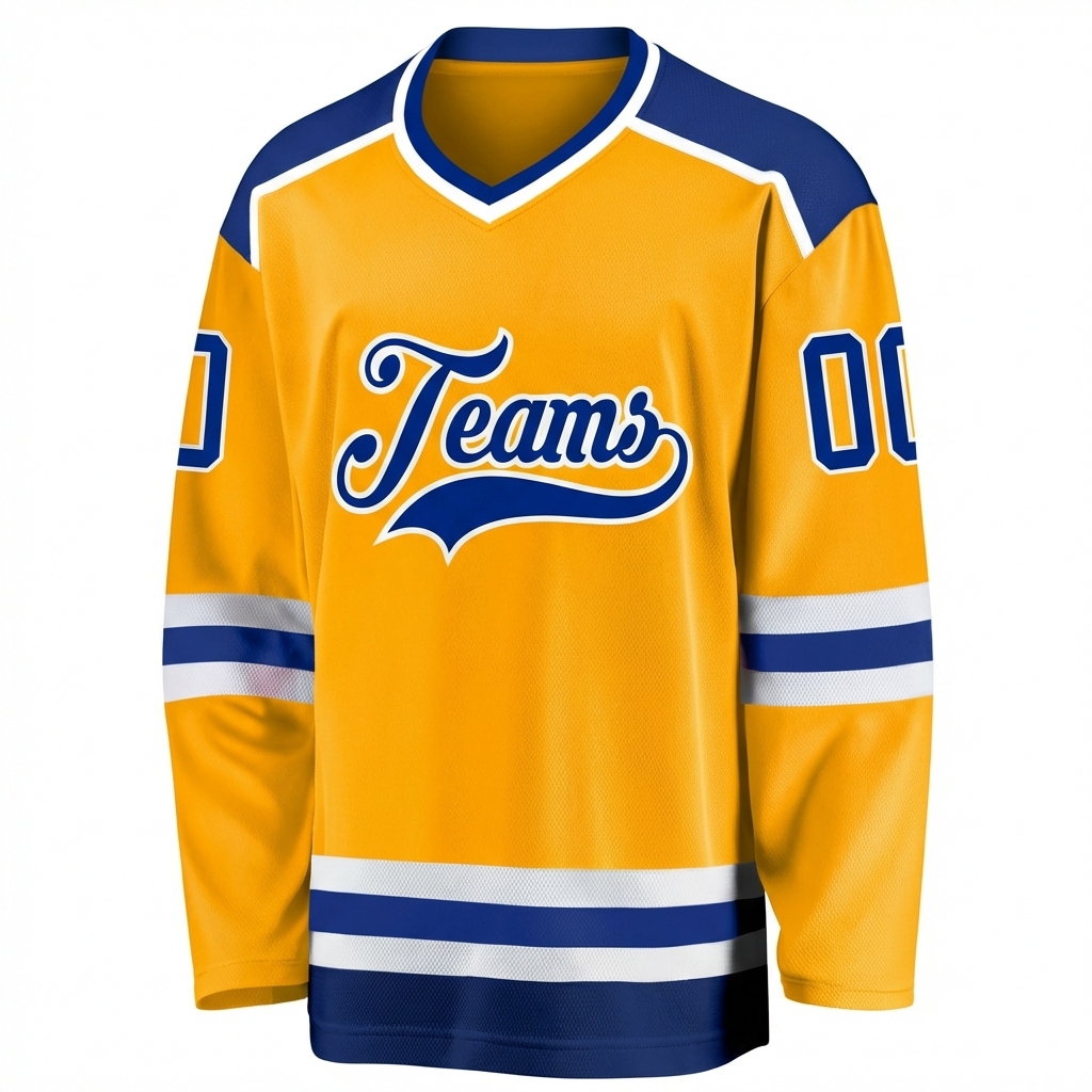 Custom Yellow & Royal/White Hockey Jersey