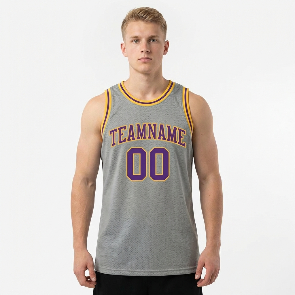 Custom Grey & Purple/Yellow Basketball City Edition Jersey
