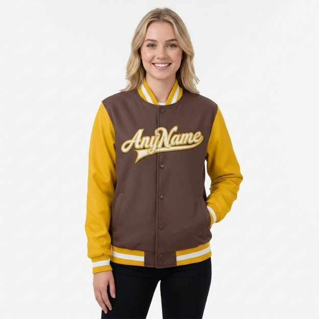 Custom Brown & White/Yellow Full-Snap Raglan Sleeves Fleece Jacket