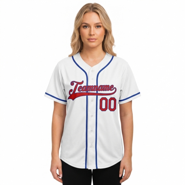 Custom White & Red/Blue Baseball Jersey