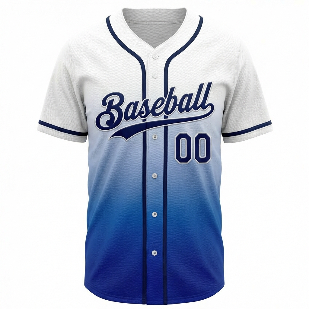 Custom White & Navy/Blue Gradient Baseball Jersey