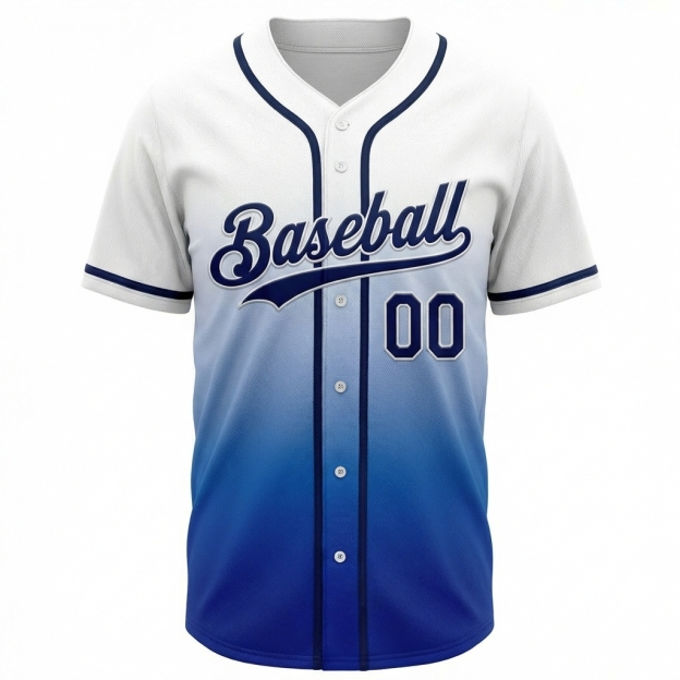 Custom White & Navy/Blue Gradient Baseball Jersey