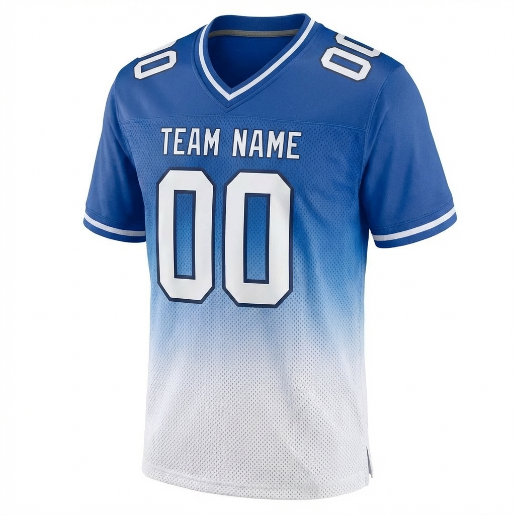 Custom Blue & White/Navy Fade Fashion Football Jersey