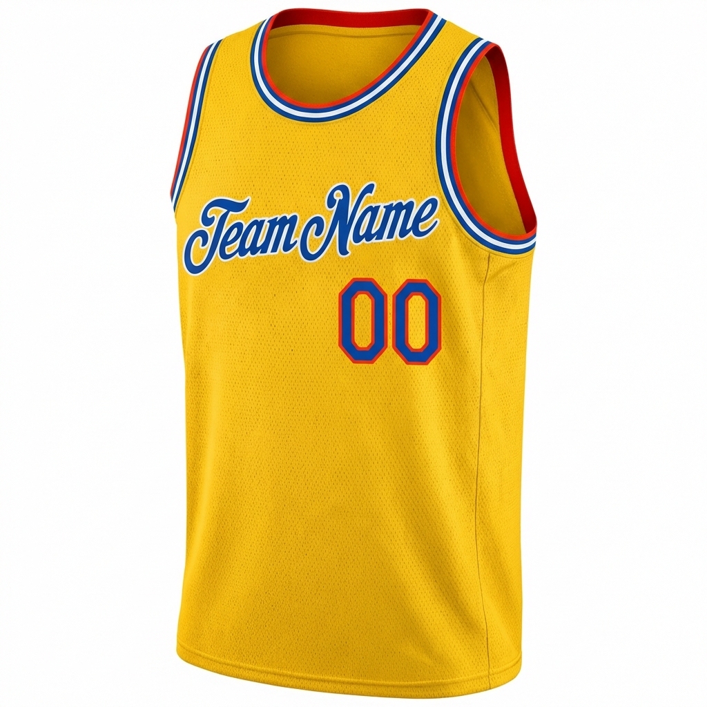 Custom Yellow & Royal/Red Basketball City Edition Jersey