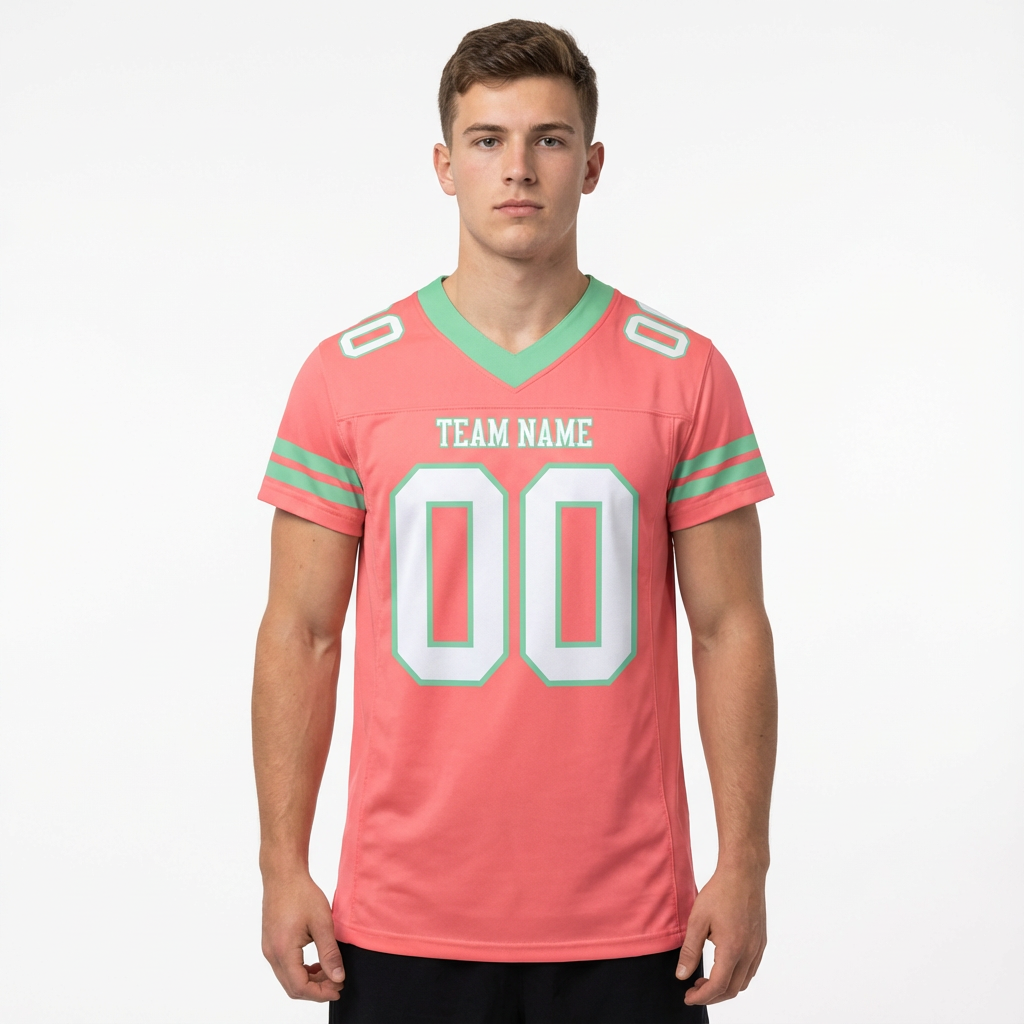Custom Pink & White/Mint Green Football Jersey