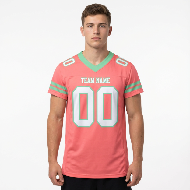 Custom Pink & White/Mint Green Football Jersey