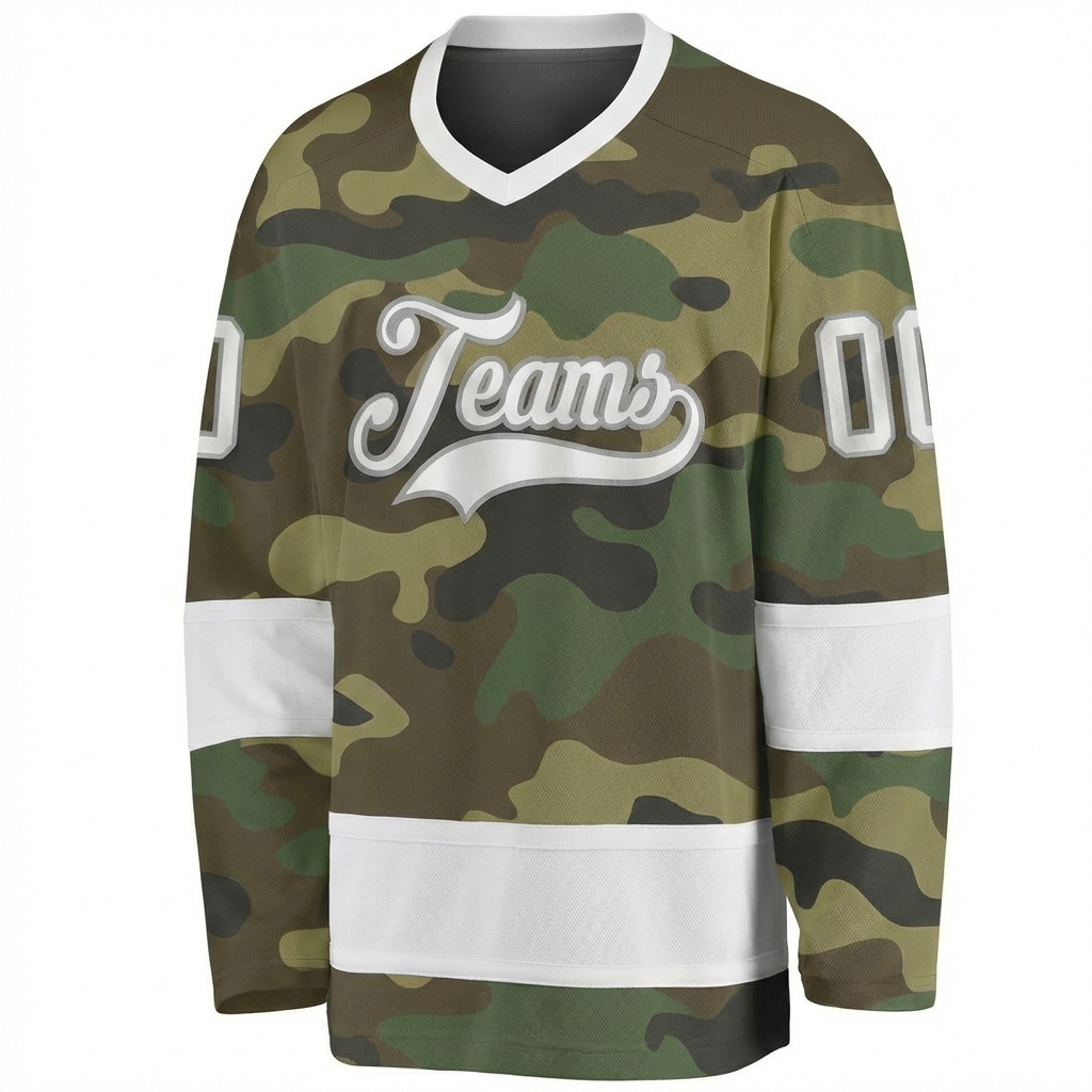 Custom Camo White & Grey Salute To Service Hockey Jersey