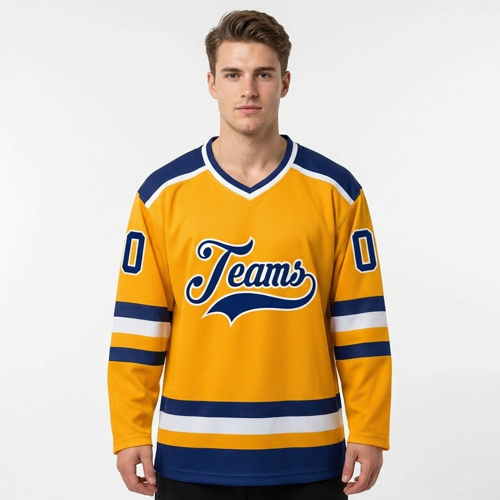 Custom Yellow & Navy/White Hockey Jersey