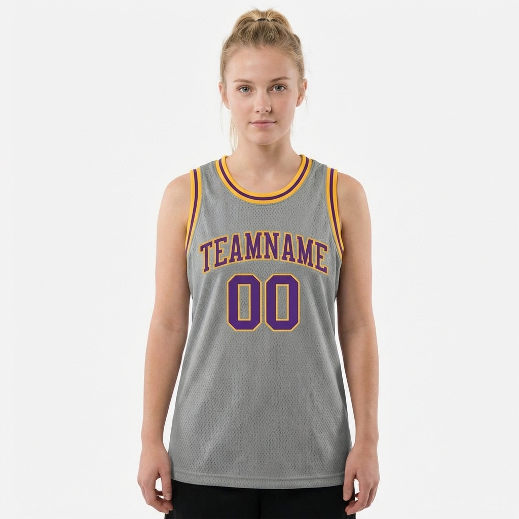Custom Grey & Purple/Yellow Basketball City Edition Jersey