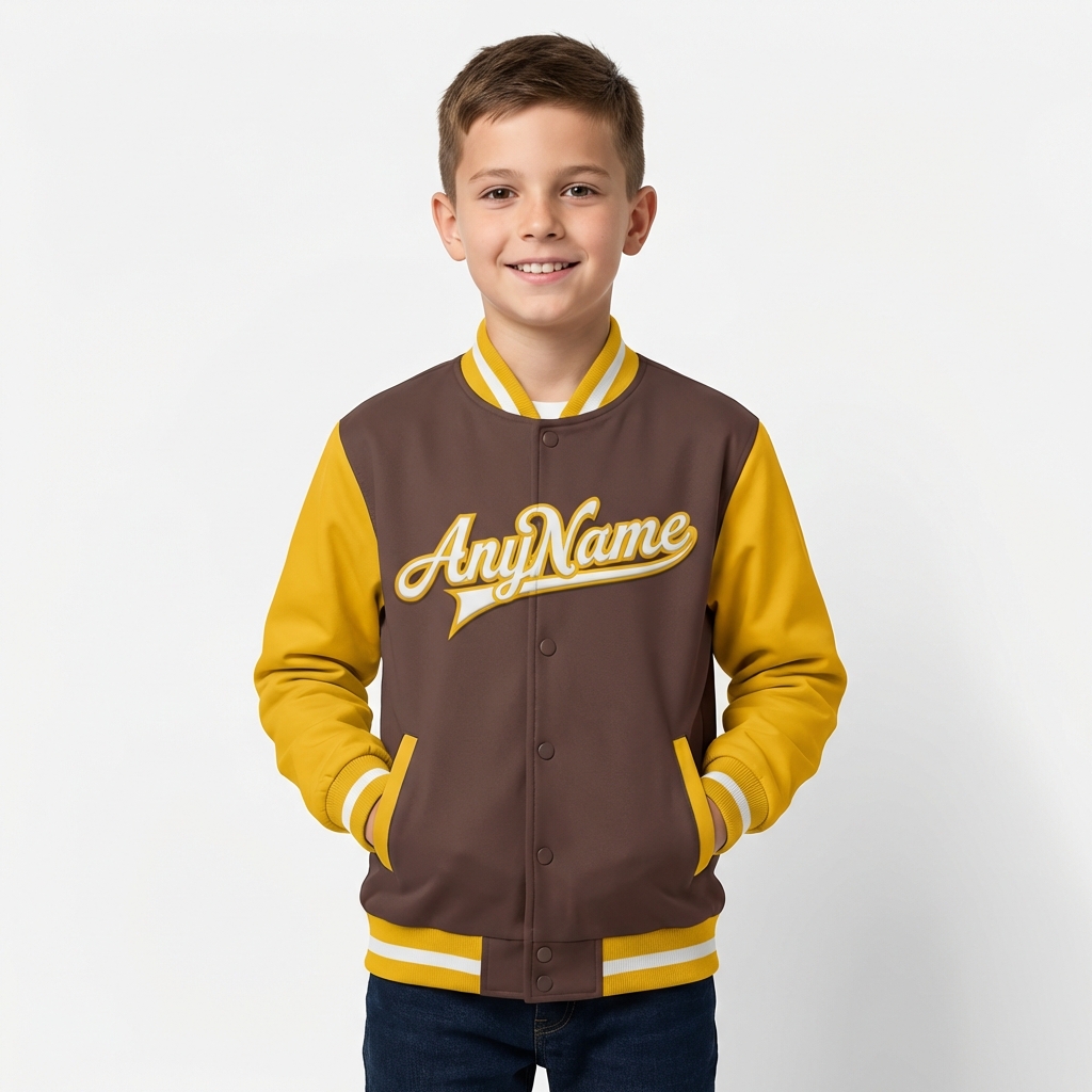 Custom Brown & White/Yellow Full-Snap Raglan Sleeves Fleece Jacket