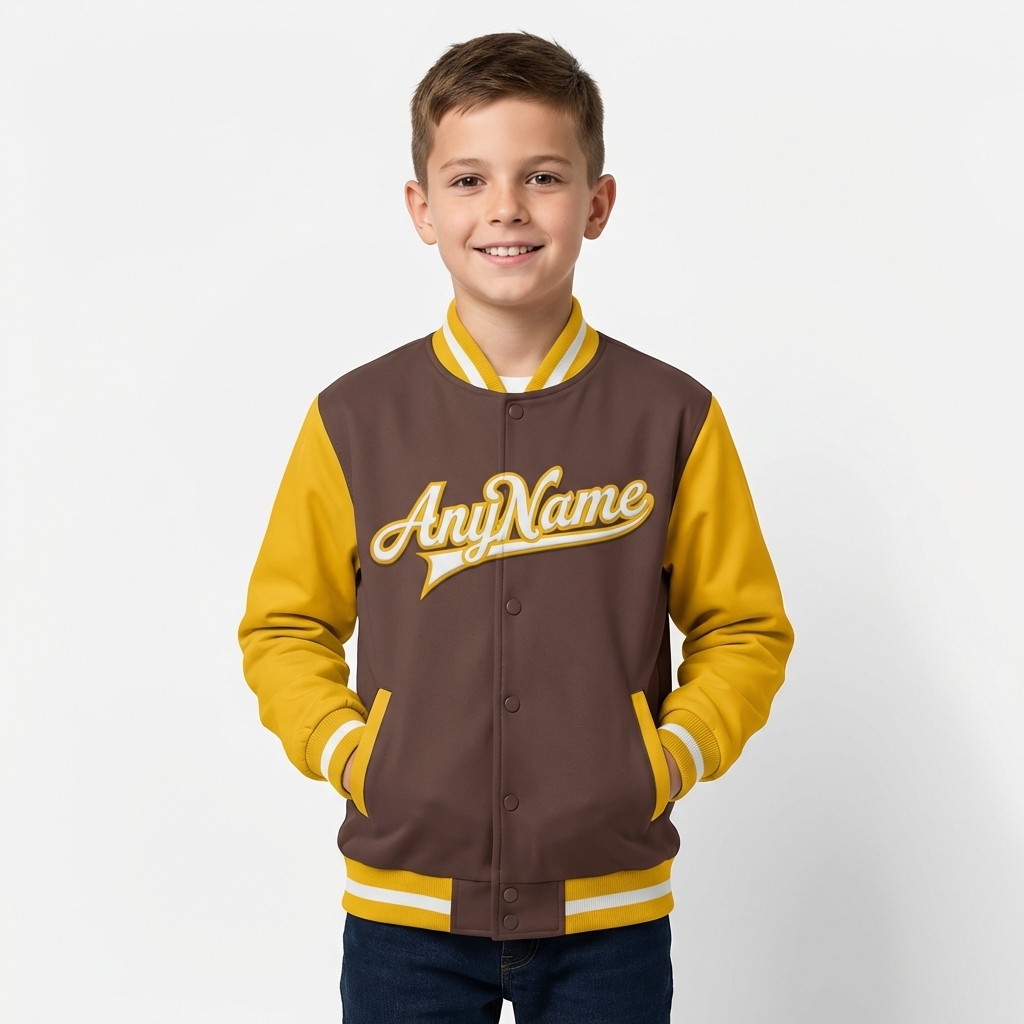 Custom Brown & White/Yellow Full-Snap Raglan Sleeves Fleece Jacket