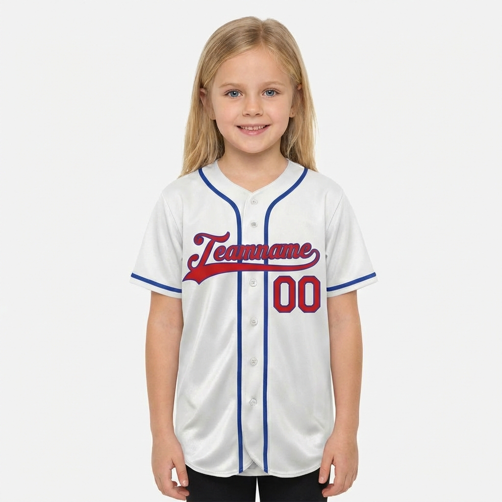 Custom White & Red/Blue Baseball Jersey