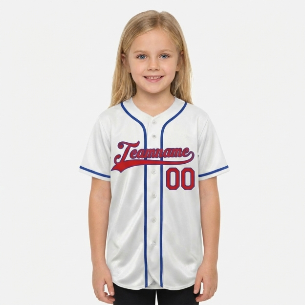 Custom White & Red/Blue Baseball Jersey