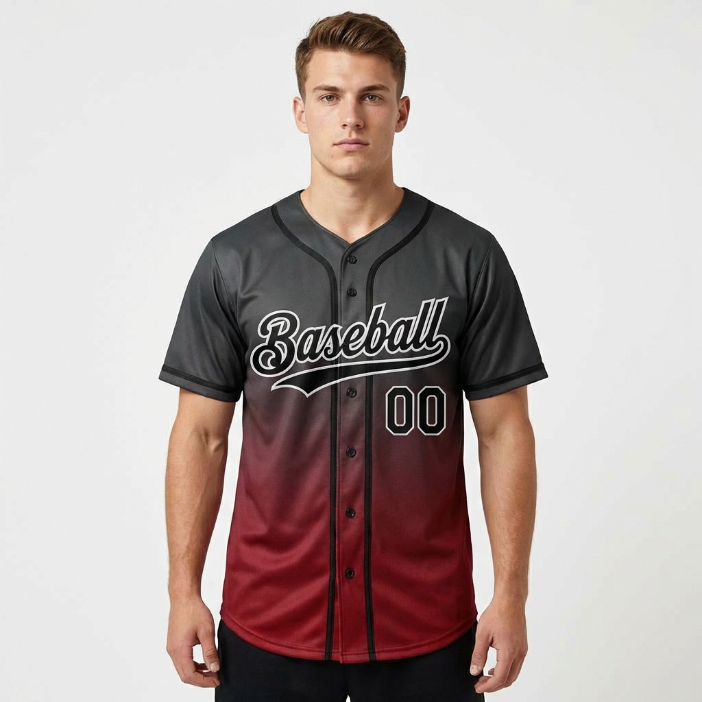 Custom Dark Grey & Black/White Gradient Baseball Jersey