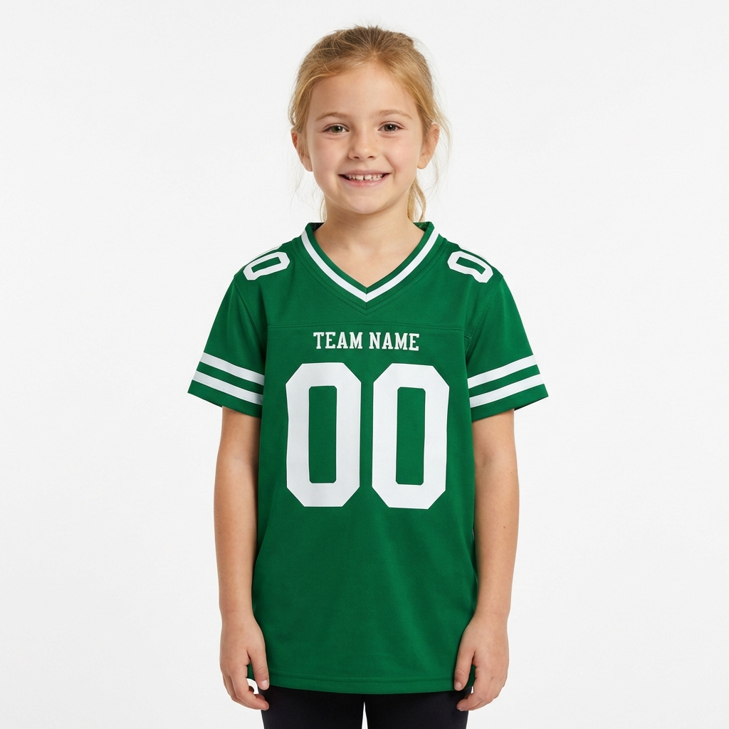 Custom Kelly Green & White Two Stripes Sleeves Football Jersey