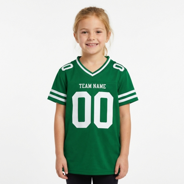 Custom Kelly Green & White Two Stripes Sleeves Football Jersey
