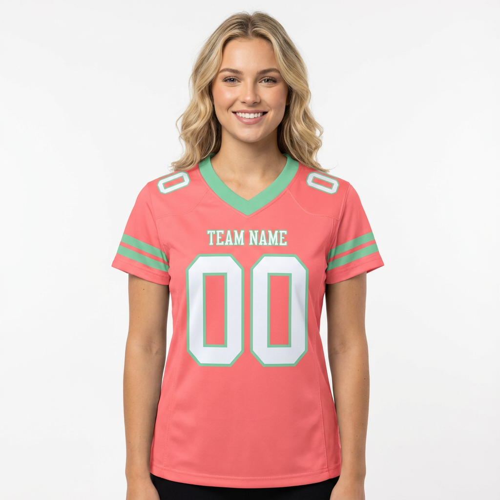 Custom Pink & White/Mint Green Football Jersey