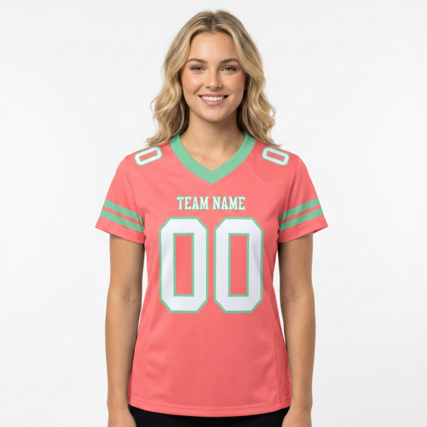 Custom Pink & White/Mint Green Football Jersey