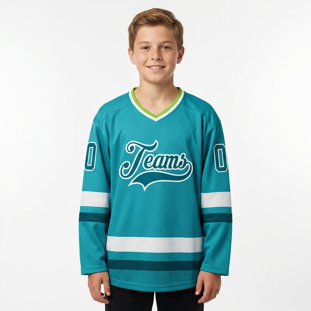 Custom Aqua & Teal/White Hockey Jersey