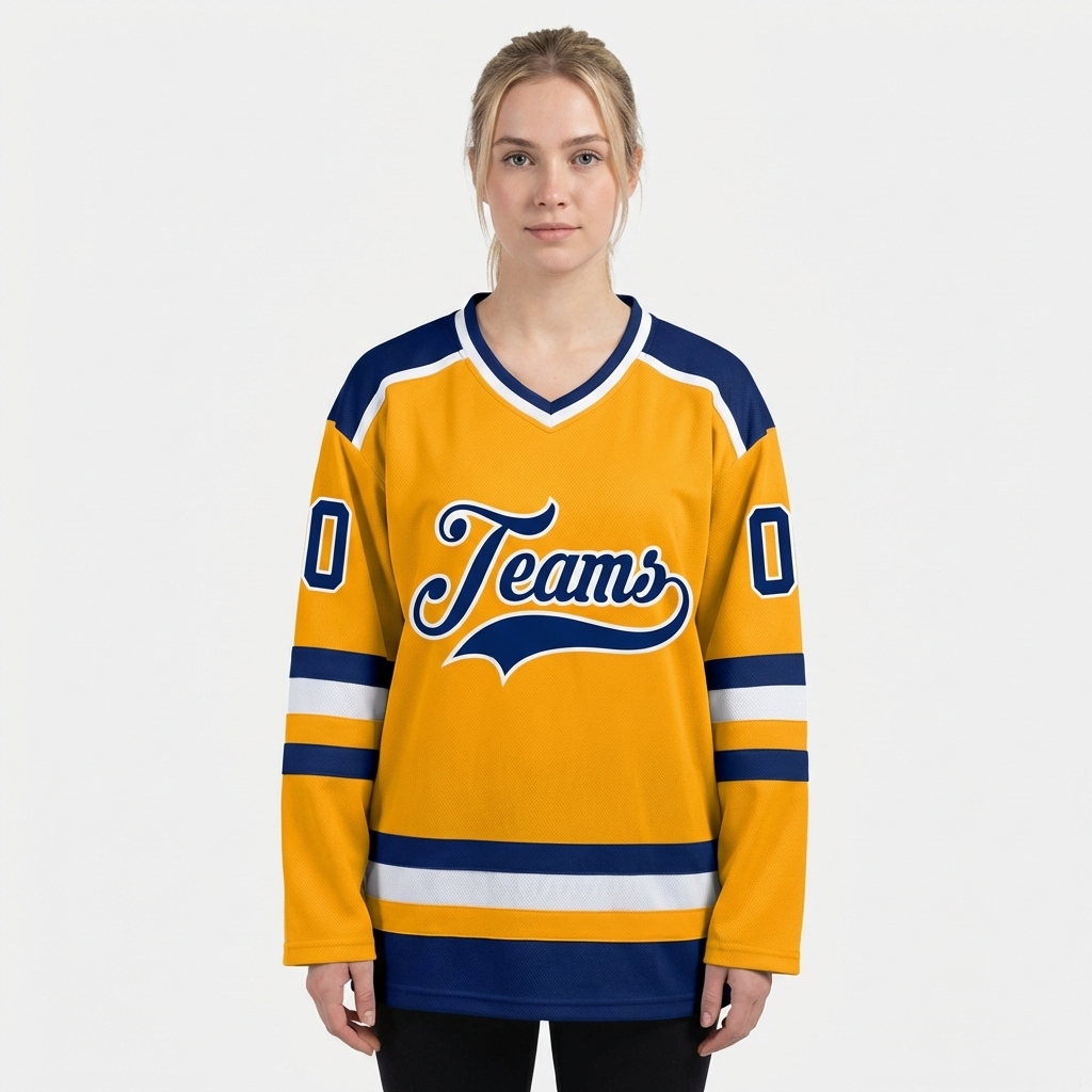 Custom Yellow & Navy/White Hockey Jersey