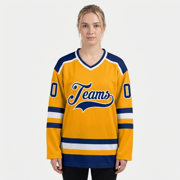 Custom Yellow & Navy/White Hockey Jersey