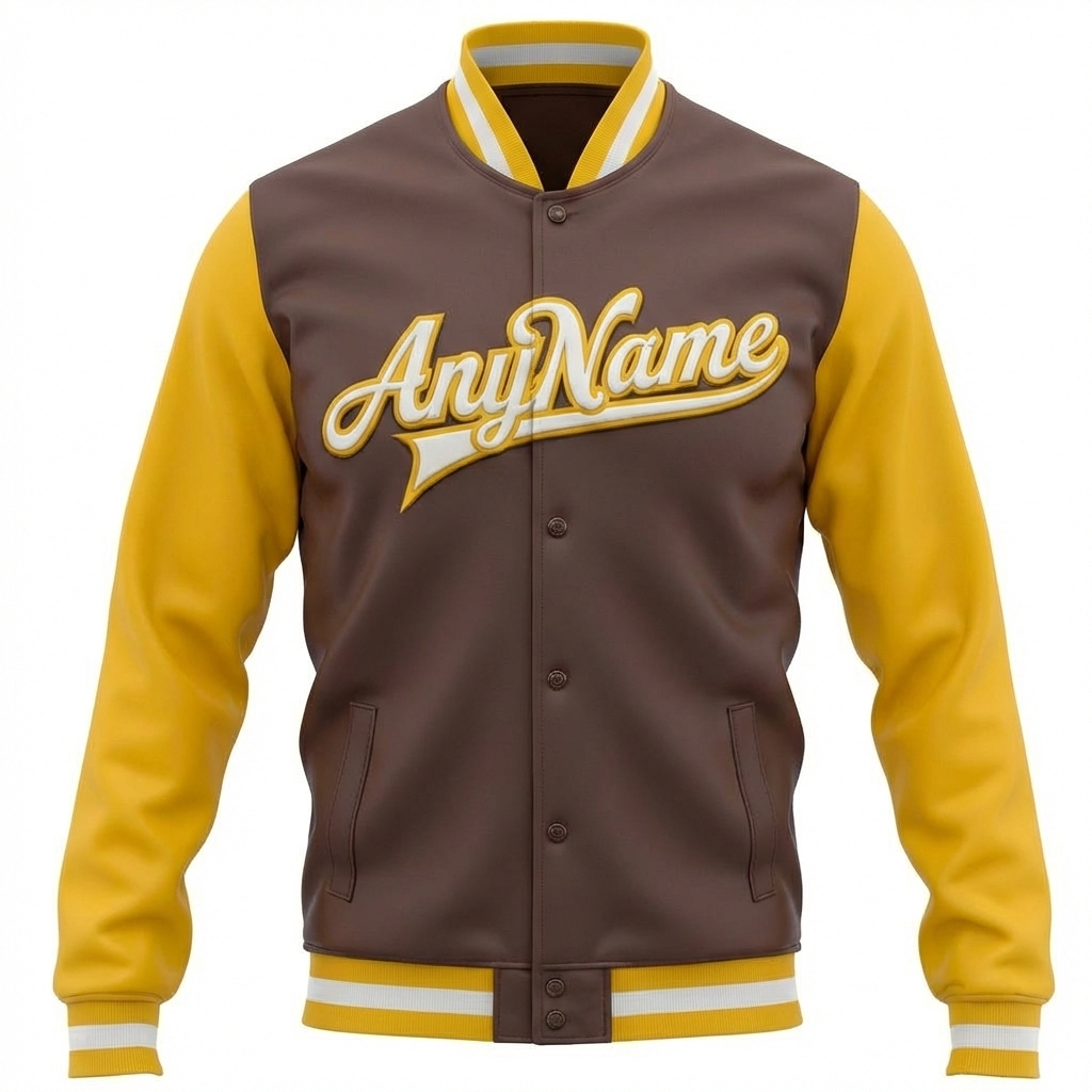 Custom Brown & White/Yellow Full-Snap Raglan Sleeves Fleece Jacket