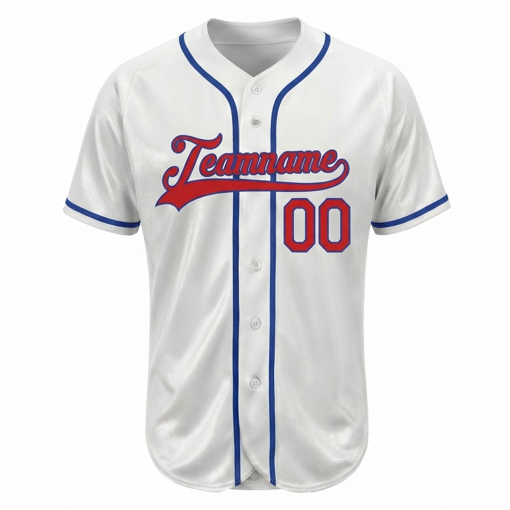 Custom White & Red/Blue Baseball Jersey
