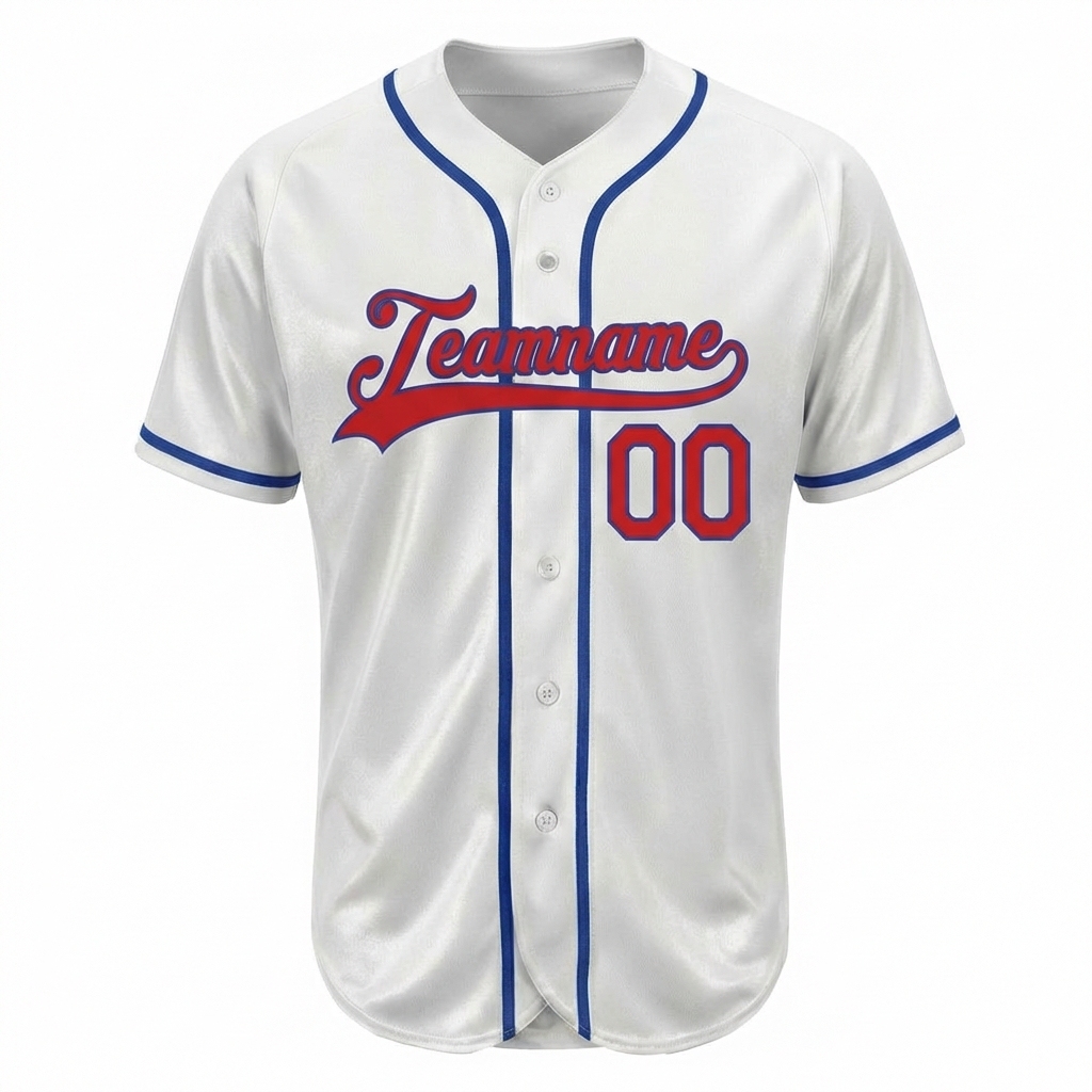 Custom White & Red/Blue Baseball Jersey
