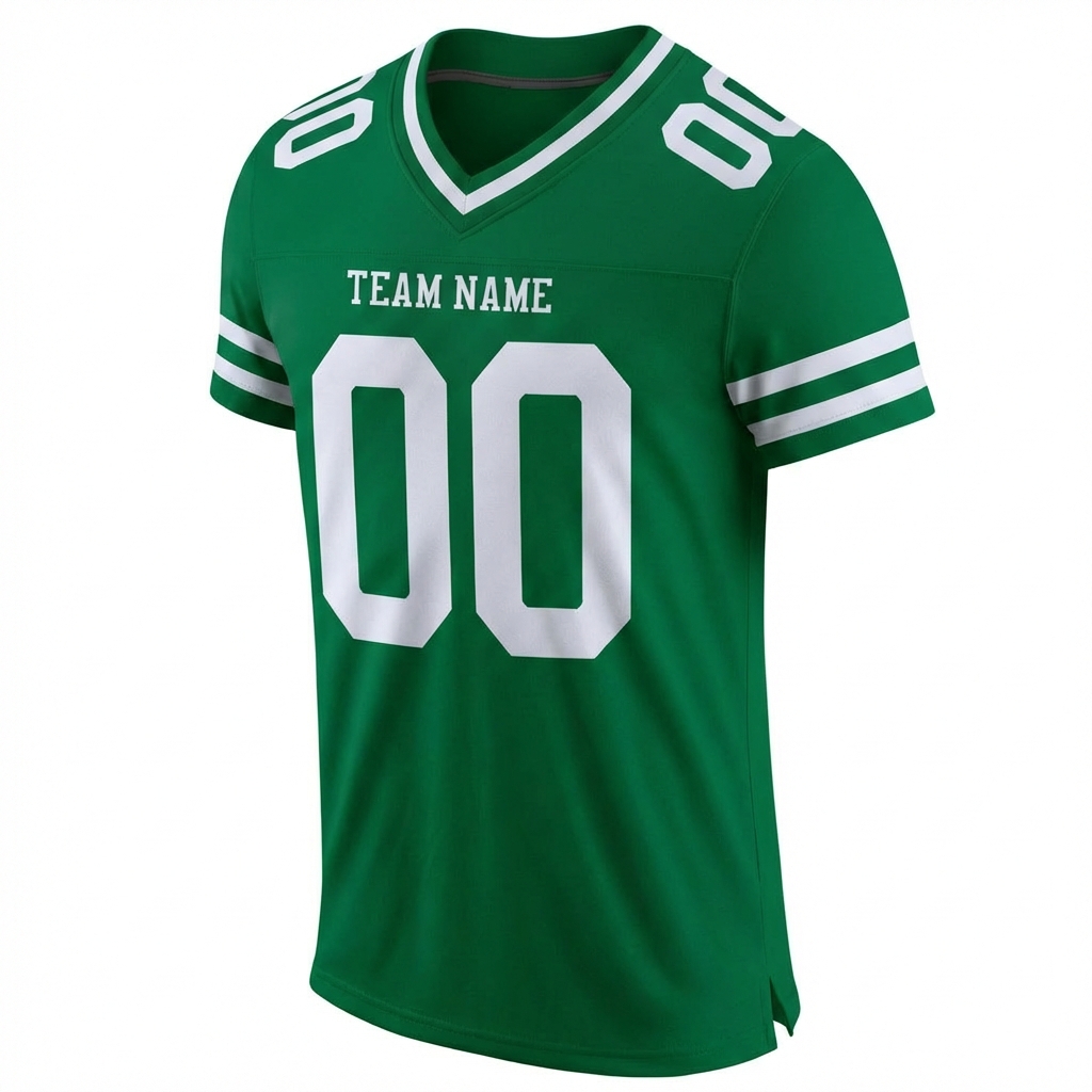 Custom Kelly Green & White Two Stripes Sleeves Football Jersey