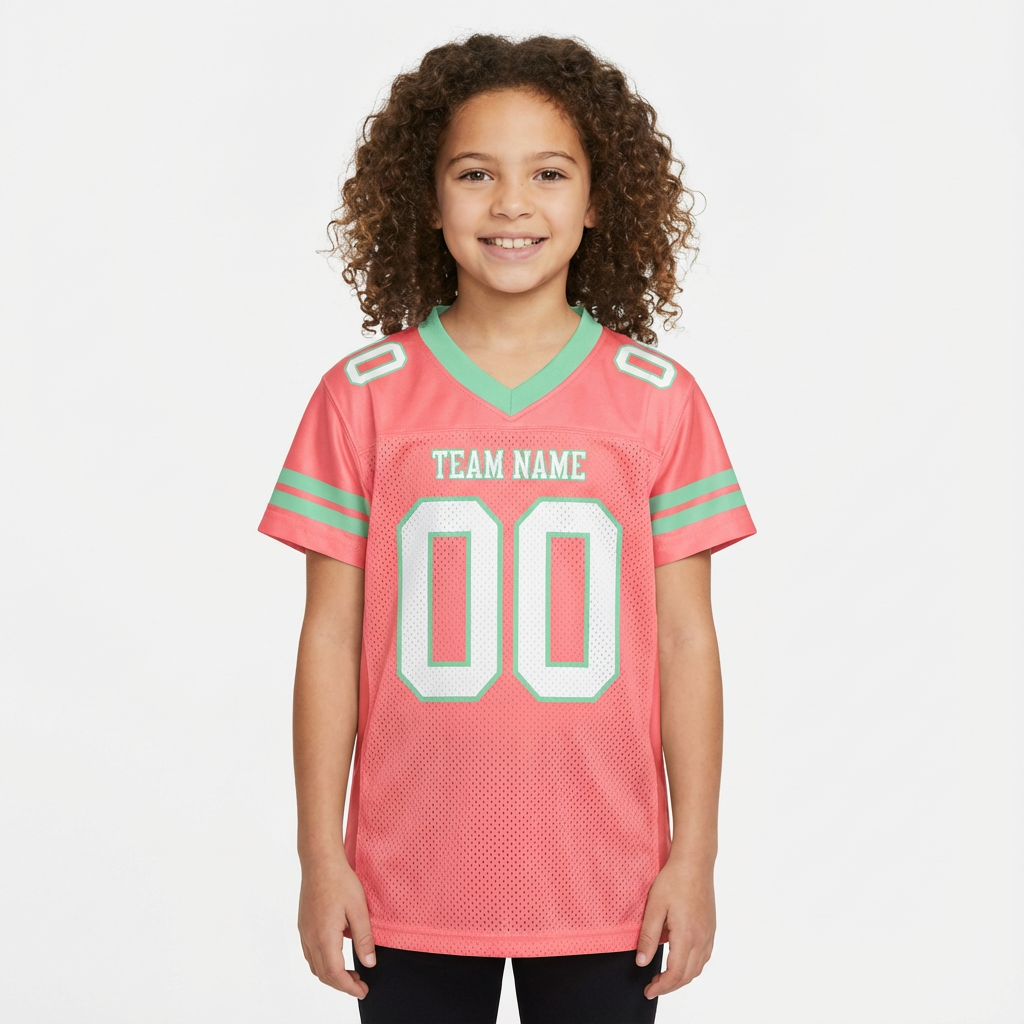 Custom Pink & White/Mint Green Football Jersey