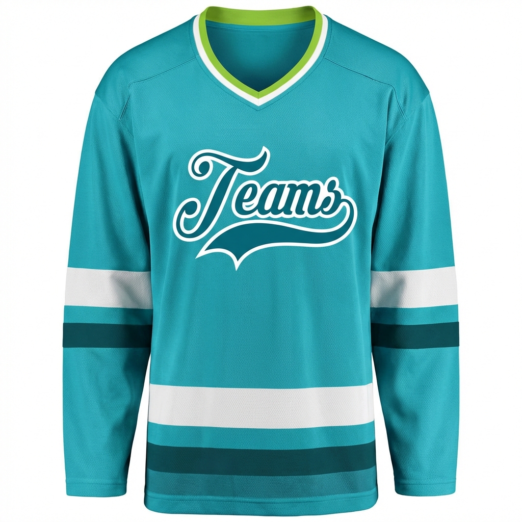 Custom Aqua & Teal/White Hockey Jersey