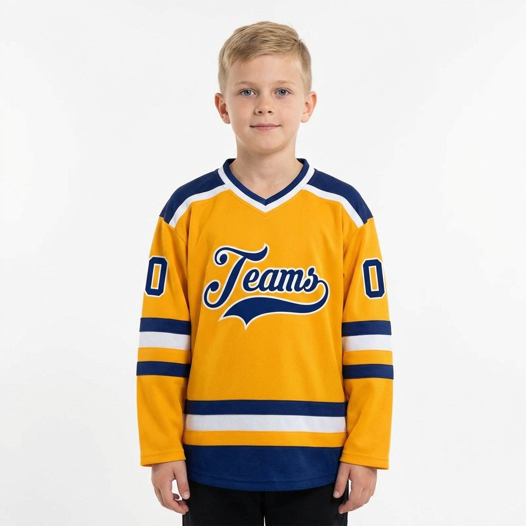 Custom Yellow & Navy/White Hockey Jersey