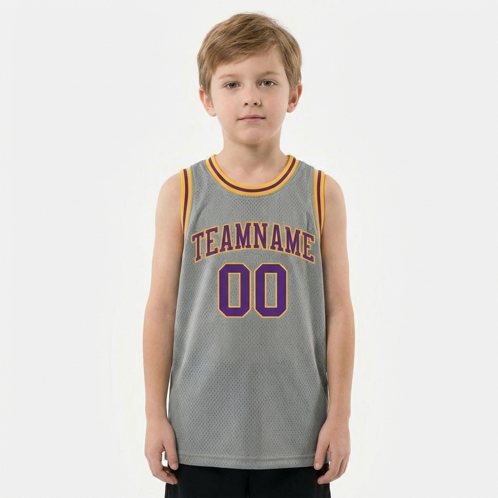 Custom Grey & Purple/Yellow Basketball City Edition Jersey